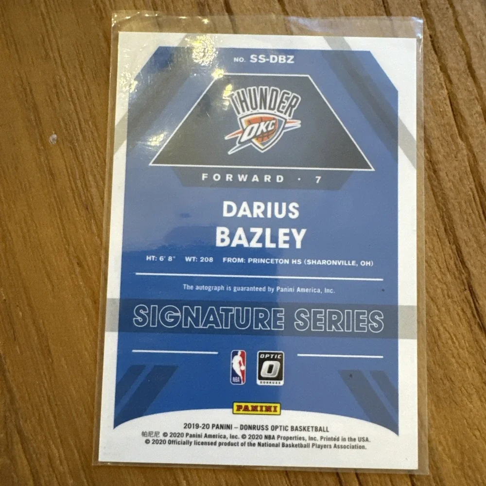 2019-20 Donruss Optic Signature Series Darius Bazley Prizm Auto SS-DBZ